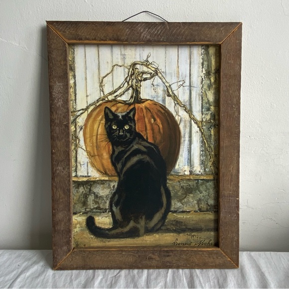 Black Cat Halloween Print Lath Framed Print 12 X 16 - Picture 4 of 5